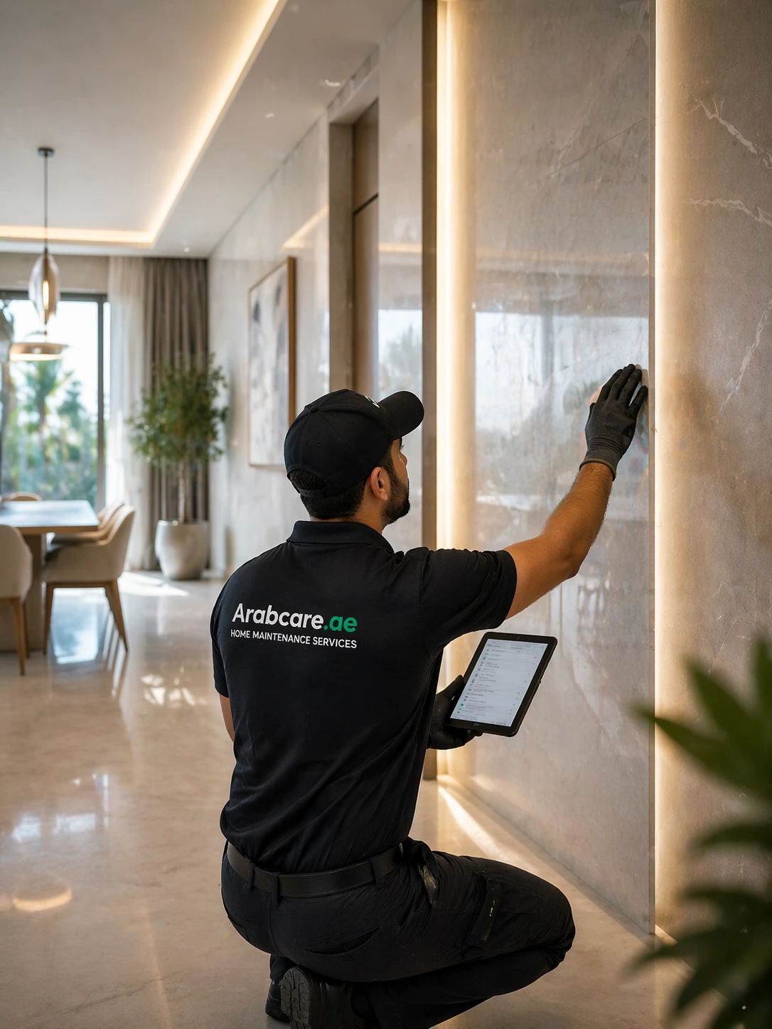 ArabCare electrician performing electrical inspection in Dubai