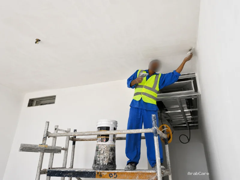 Ceiling Smoothning Work for Gypsum false ceiling with LED cove lighting work by ArabCare Dubai
